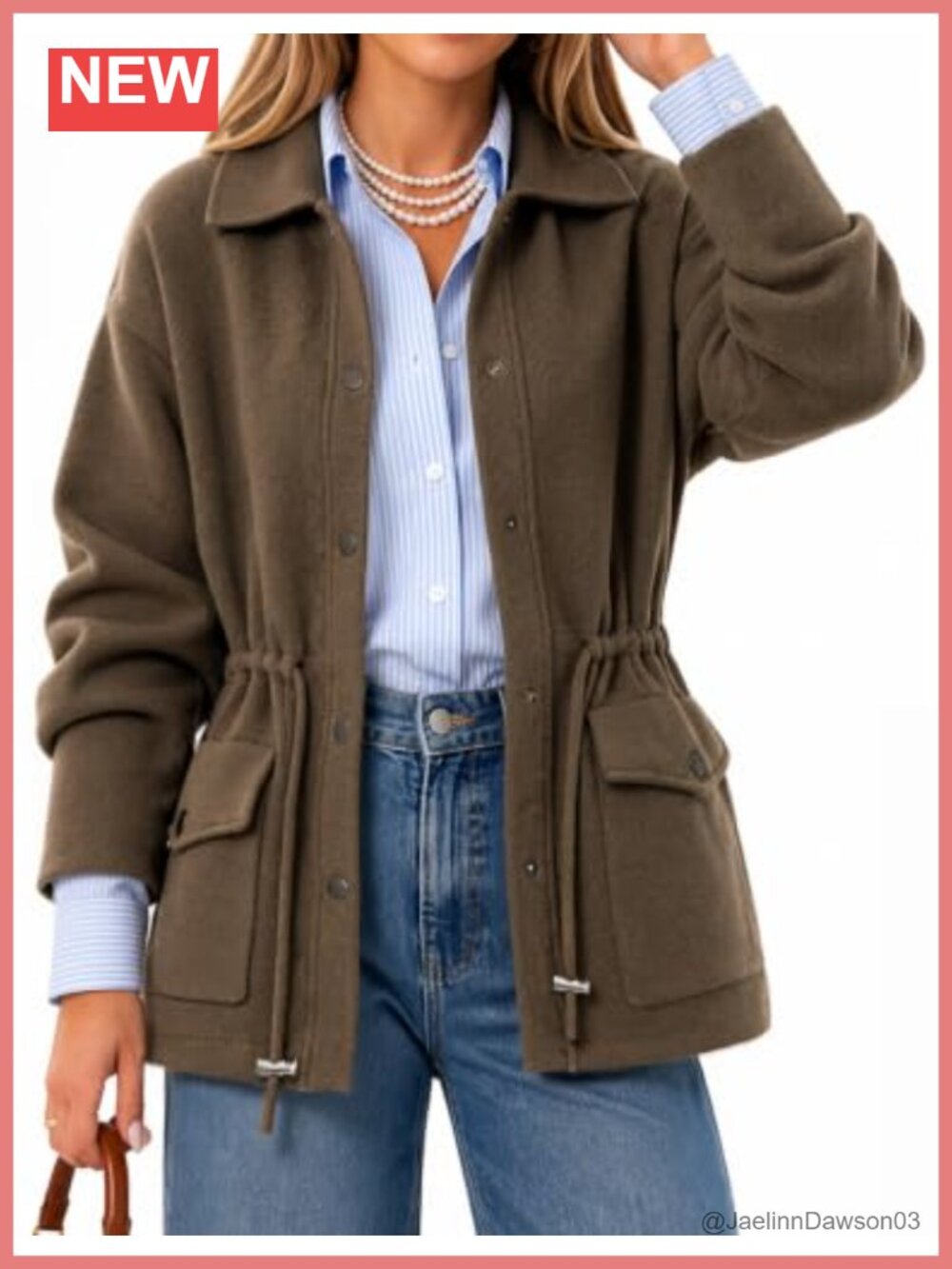Collared Drawstring Waist Sweater Jacket Soft Knit